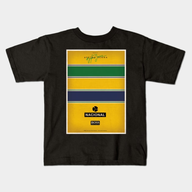 Ayrton Senna Formula 1 Helmet Tribute Kids T-Shirt by funkymonkeytees